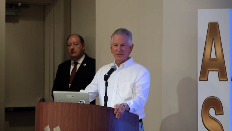U.S. Sen. Tommy Tuberville speaks at the Alabama Sheriff's Association annual summer...